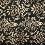 Satin polyester imprimé frise et baroque fond noir