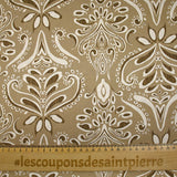 Satin polyester imprimé baroque fond beige