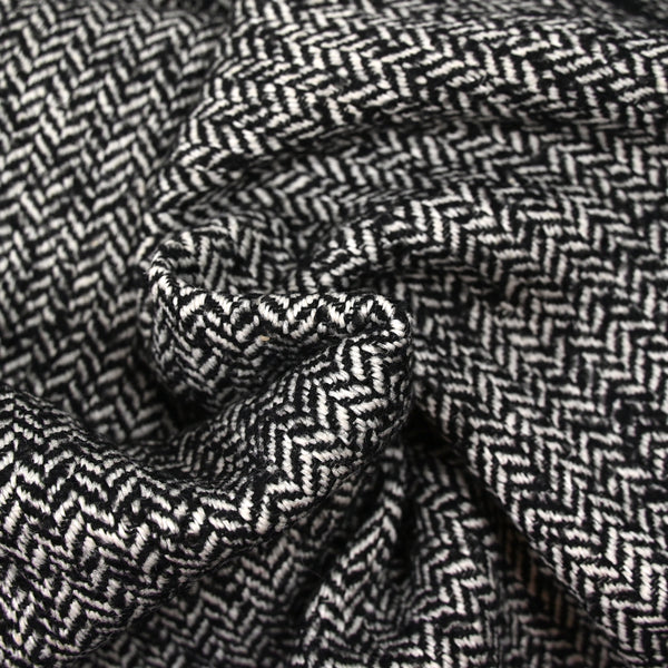 Laine mélangée chevrons 15mm noir et blanc cassé