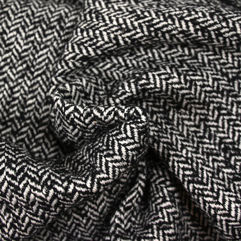 Laine mélangée chevrons 15mm noir et blanc cassé