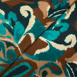 Satin polyester imprimé vibration de cachemire marron et bleu canard