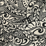 Satin polyester imprimé tribal hawaïen fond noir