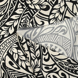 Satin polyester imprimé tribal hawaïen fond noir