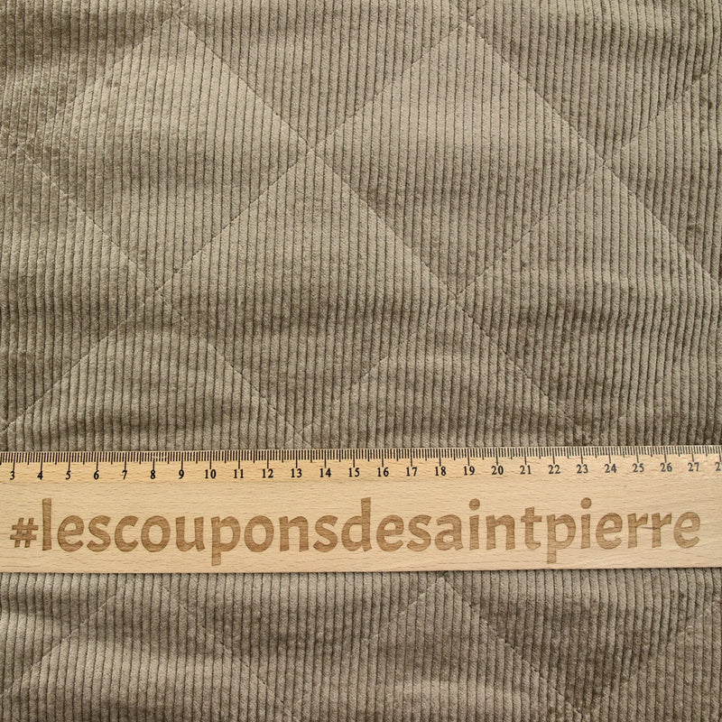 Velours de polyester côtelé matelassé envers sherpa taupe