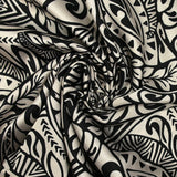 Satin polyester imprimé tribal hawaïen fond noir