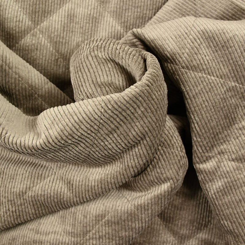 Velours de polyester côtelé matelassé envers sherpa taupe