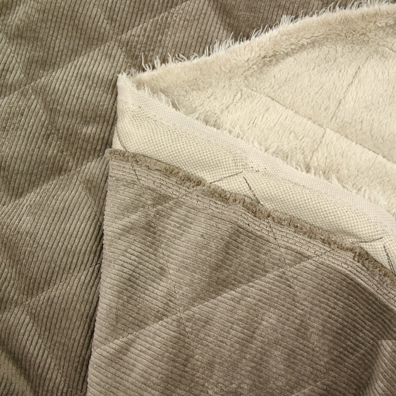 Velours de polyester côtelé matelassé envers sherpa taupe