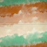 Satin polyester imprimé brume vert d'eau, orange brûlé et champagne