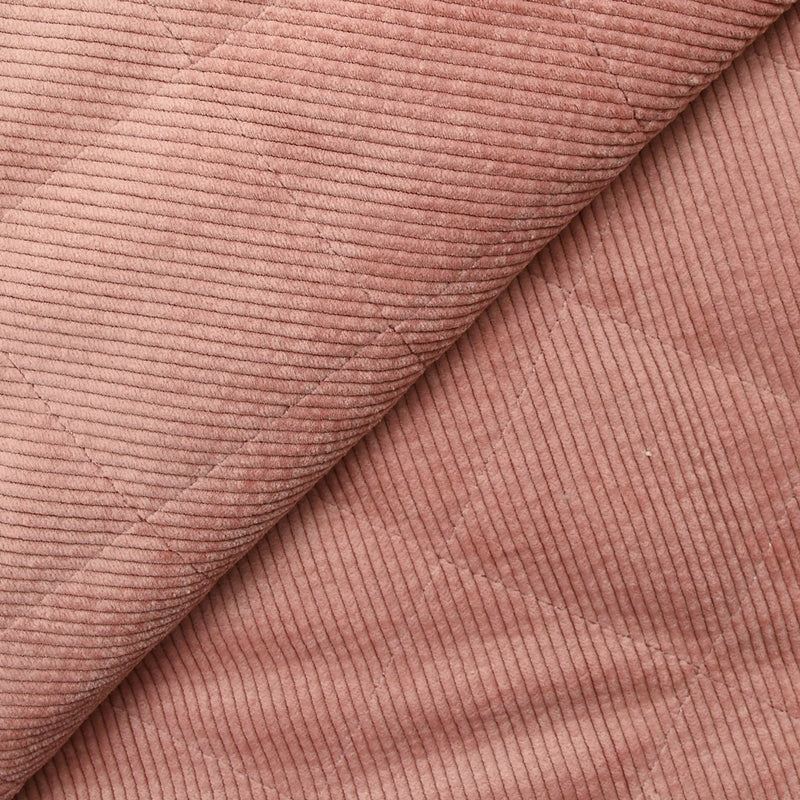 Velours de polyester côtelé matelassé envers sherpa vieux rose