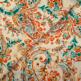 Satin polyester imprimé aquarelle cachemire fond écru