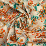 Satin polyester imprimé aquarelle cachemire fond écru