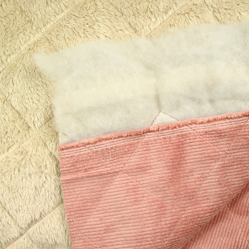 Velours de polyester côtelé matelassé envers sherpa vieux rose