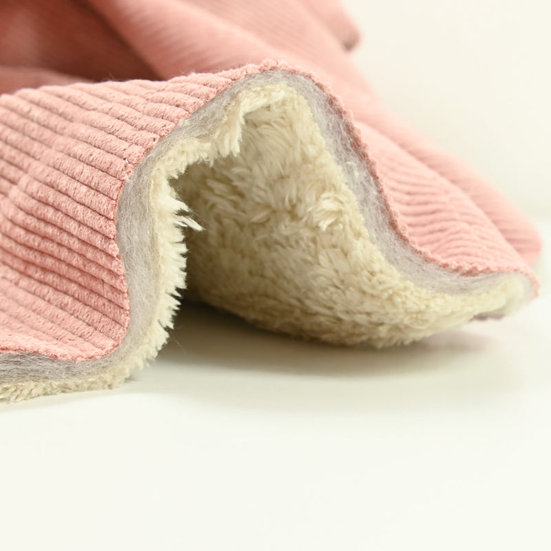 Velours de polyester côtelé matelassé envers sherpa vieux rose
