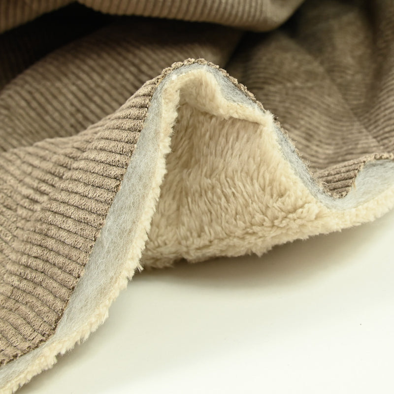 Velours de polyester côtelé matelassé envers sherpa taupe