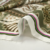 Satin polyester imprimé cachemire en frise fond kaki