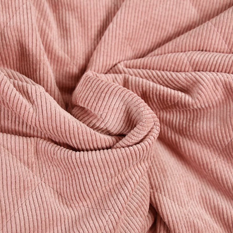 Velours de polyester côtelé matelassé envers sherpa vieux rose