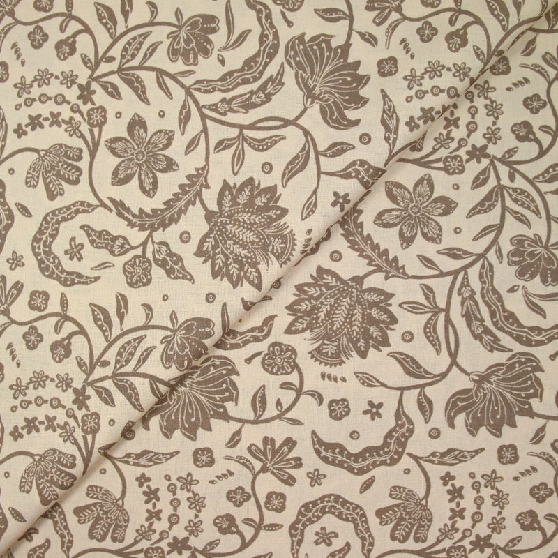 Coton indien imprimé Tirian taupe fond écru