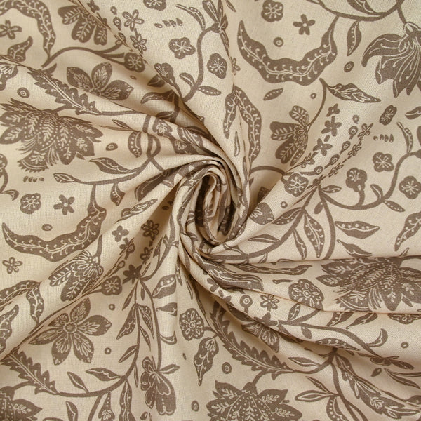 Coton indien imprimé Tirian taupe fond écru
