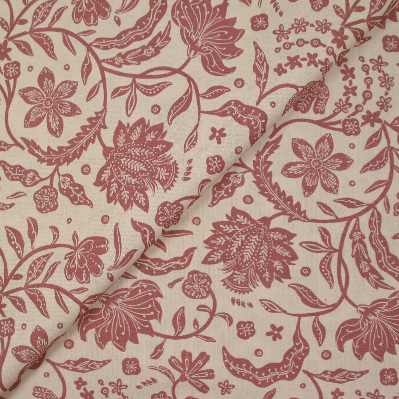 Coton indien imprimé Tirian vieux rose fond écru