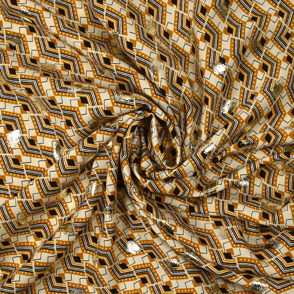 Microfibre imprimée polyester doré escalade alezan fond beige clair