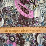Muselina estampada con raya de raso de cashmere, fondo gris