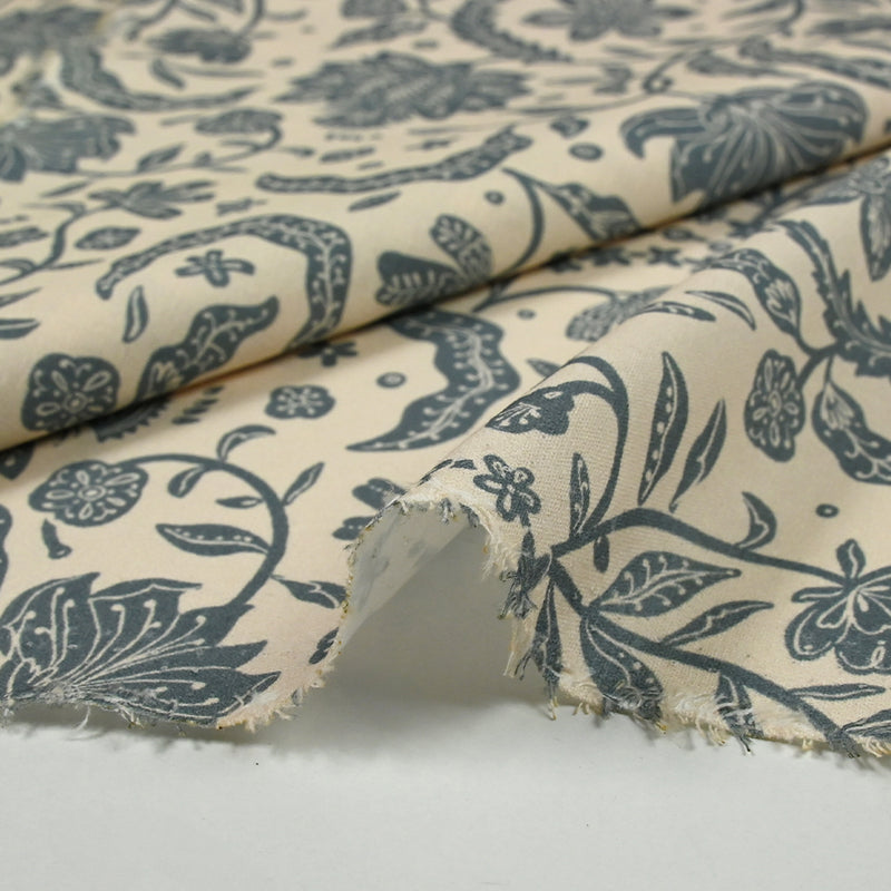 Coton indien imprimé Tirian bleu fond écru