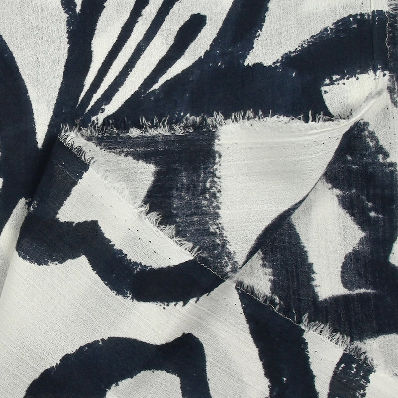 Pintura de flores viscosa con estampado de crecon Marine White White Fond