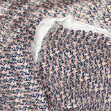 Printed muslin with blue eye satin stripe, old pink background