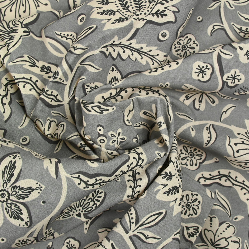 Coton indien imprimé Miraz gris