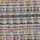 Tweed de polyester doré ligne multicolore fond blanc et rose clair