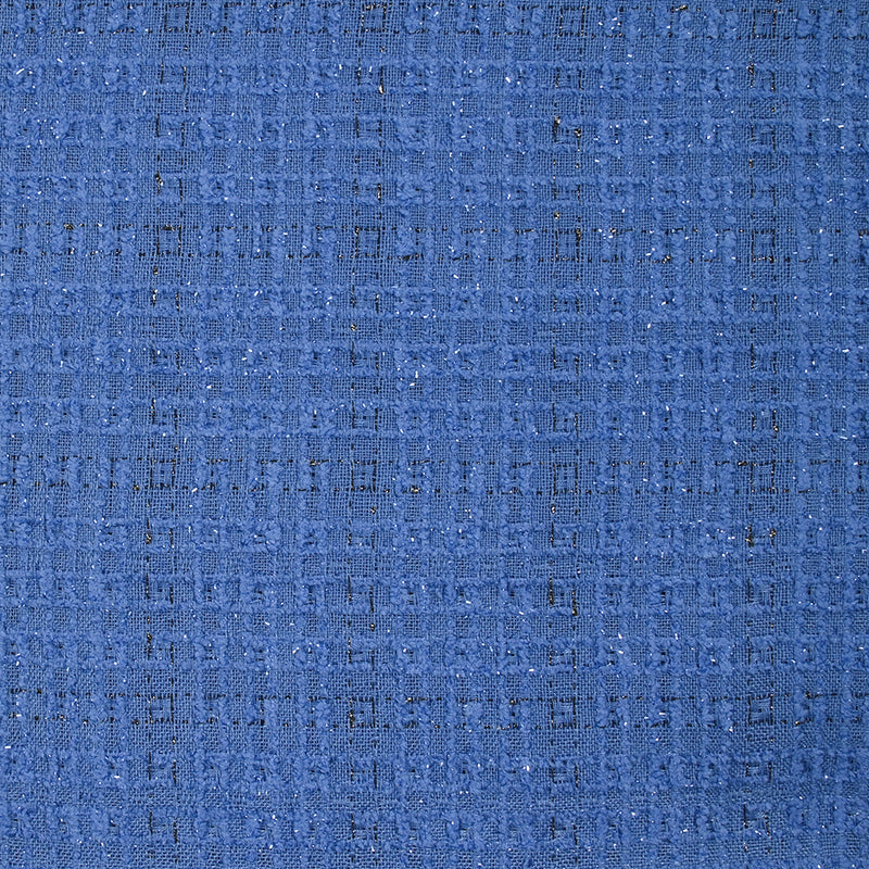 Tweed de polyester Lurex carreaux ligne noire fond bleu