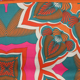 Orange, fuchsia and turquoise printed polyester