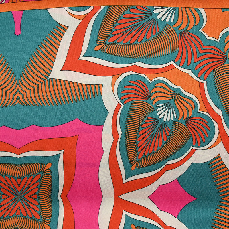Orange, fuchsia and turquoise printed polyester