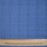 Tweed de polyester Lurex carreaux ligne noire fond bleu
