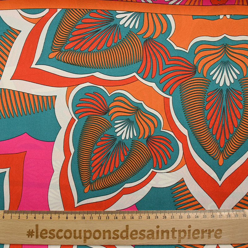 Orange, fuchsia and turquoise printed polyester