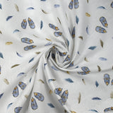 Coton imprimé plumes et souliers fond blanc