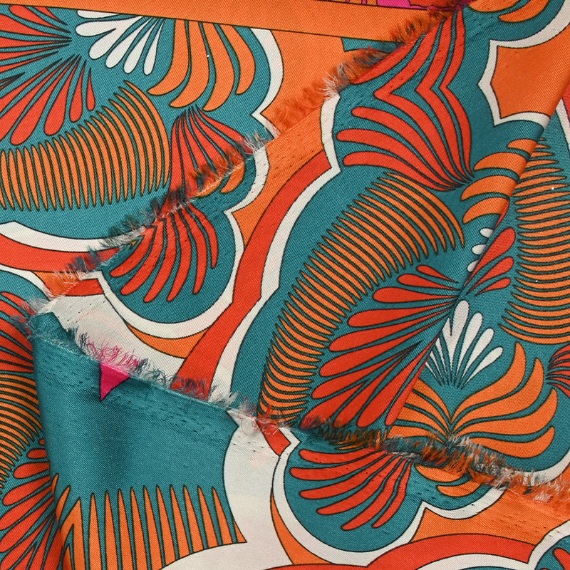 Orange, fuchsia and turquoise printed polyester