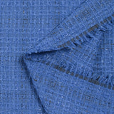 Tweed de polyester Lurex carreaux ligne noire fond bleu