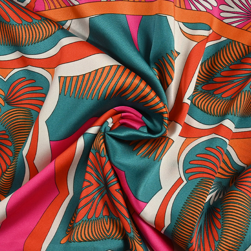 Orange, fuchsia and turquoise printed polyester
