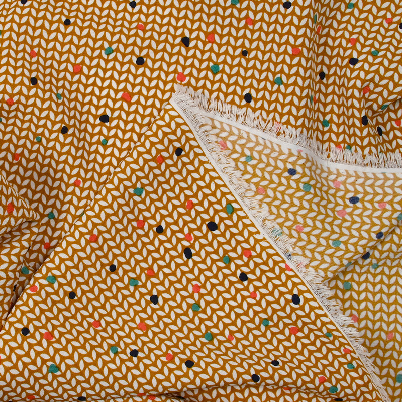Microfibre imprimée polyester confetti végétal fond camel