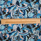 Coton liberty ® Elea Sun bleu et vieux rose au mètre