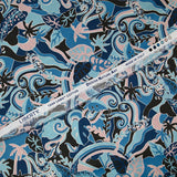 Coton liberty ® Elea Sun bleu et vieux rose au mètre