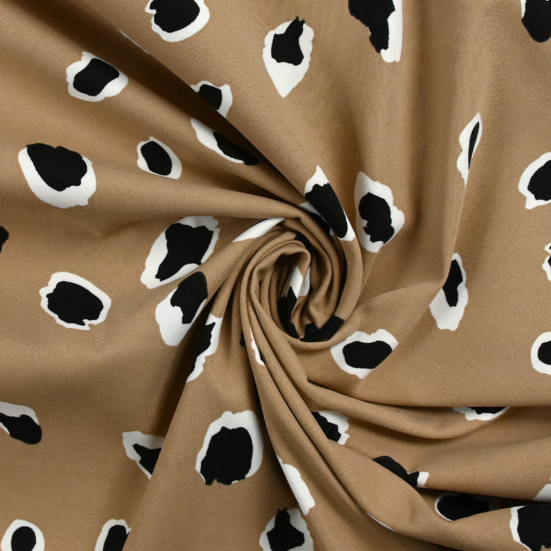 Sergé de polyester imprimé féroce fond marron clair