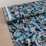 Coton liberty ® Elea Sun bleu et vieux rose au mètre