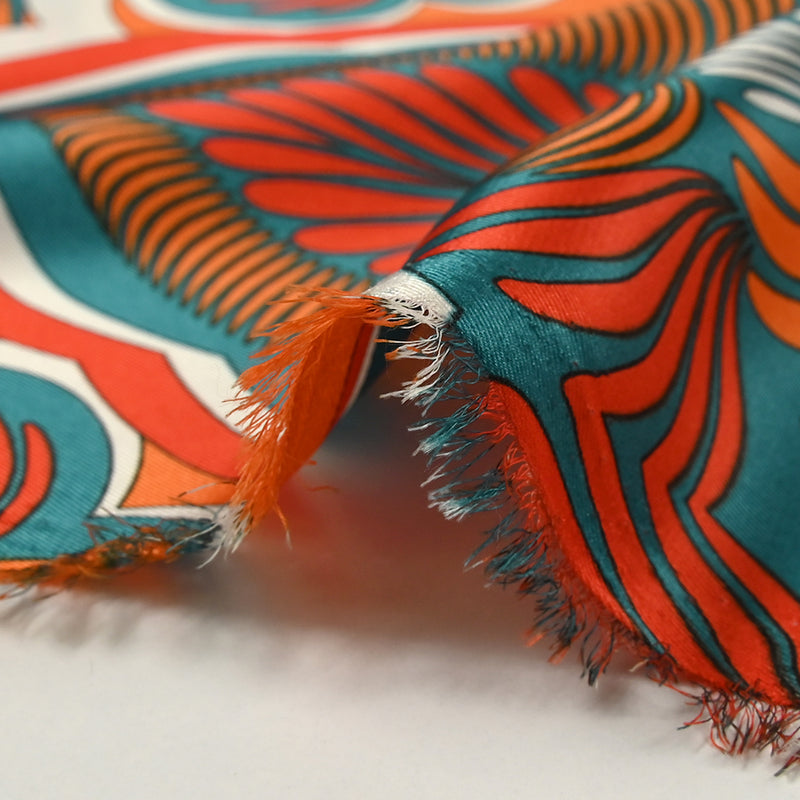 Orange, fuchsia and turquoise printed polyester