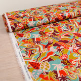 Coton liberty ® Elea Sun rouge et moutarde au mètre