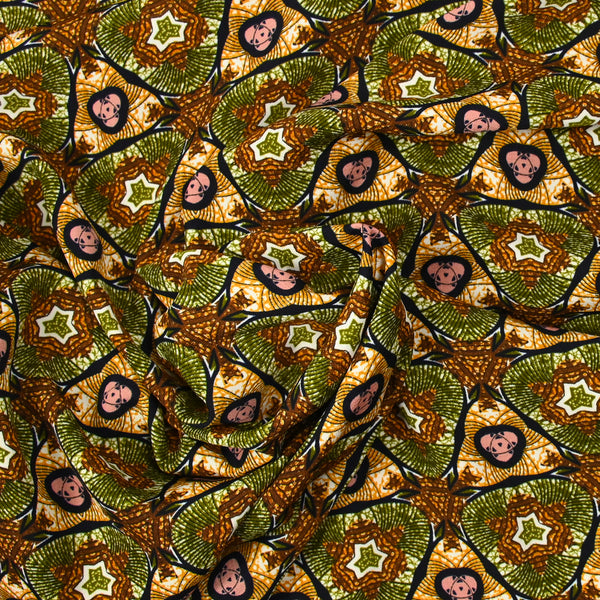 Microfibre imprimée polyester Zuberi kaki et marron