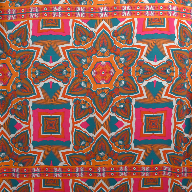 Orange, fuchsia and turquoise printed polyester