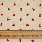 Cherry embroidered viscose linen with string background