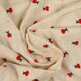 Cherry embroidered viscose linen with string background